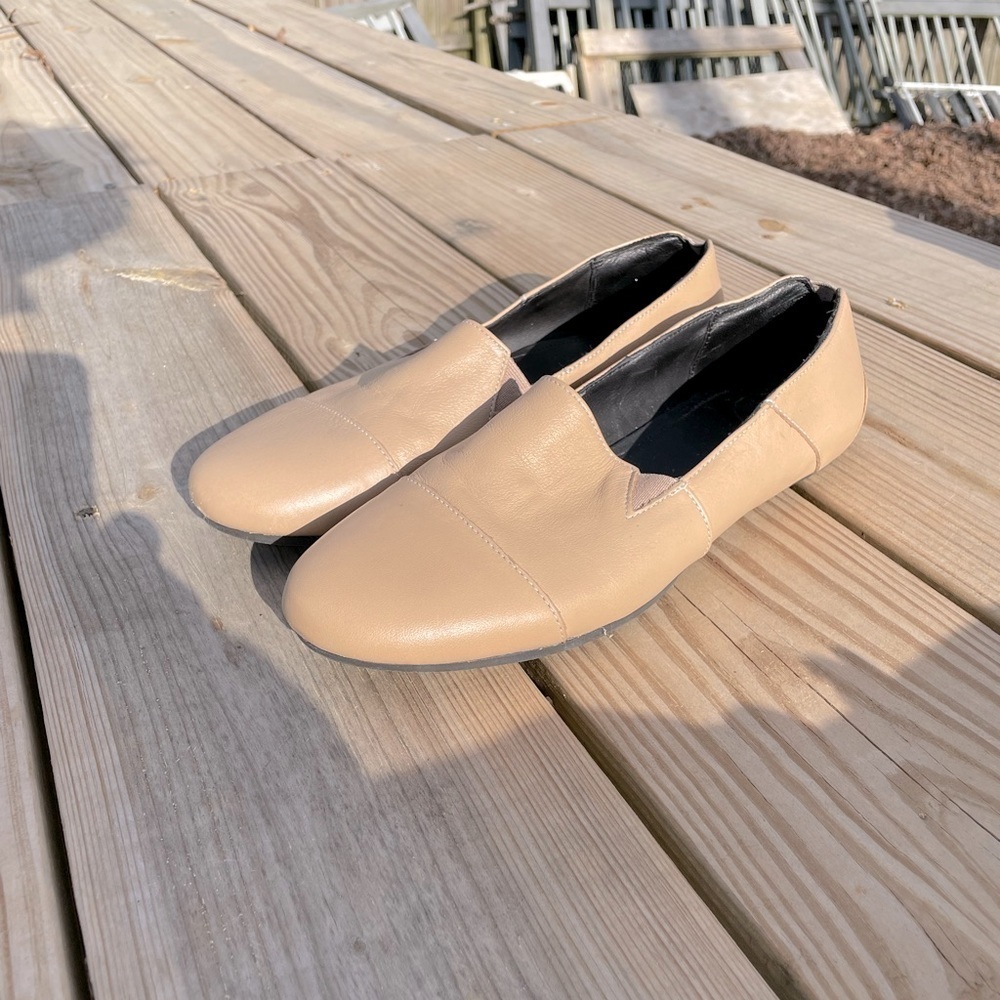 Penner Genuine Full Grain Calf Leather Cream Slip On Loafer Flats